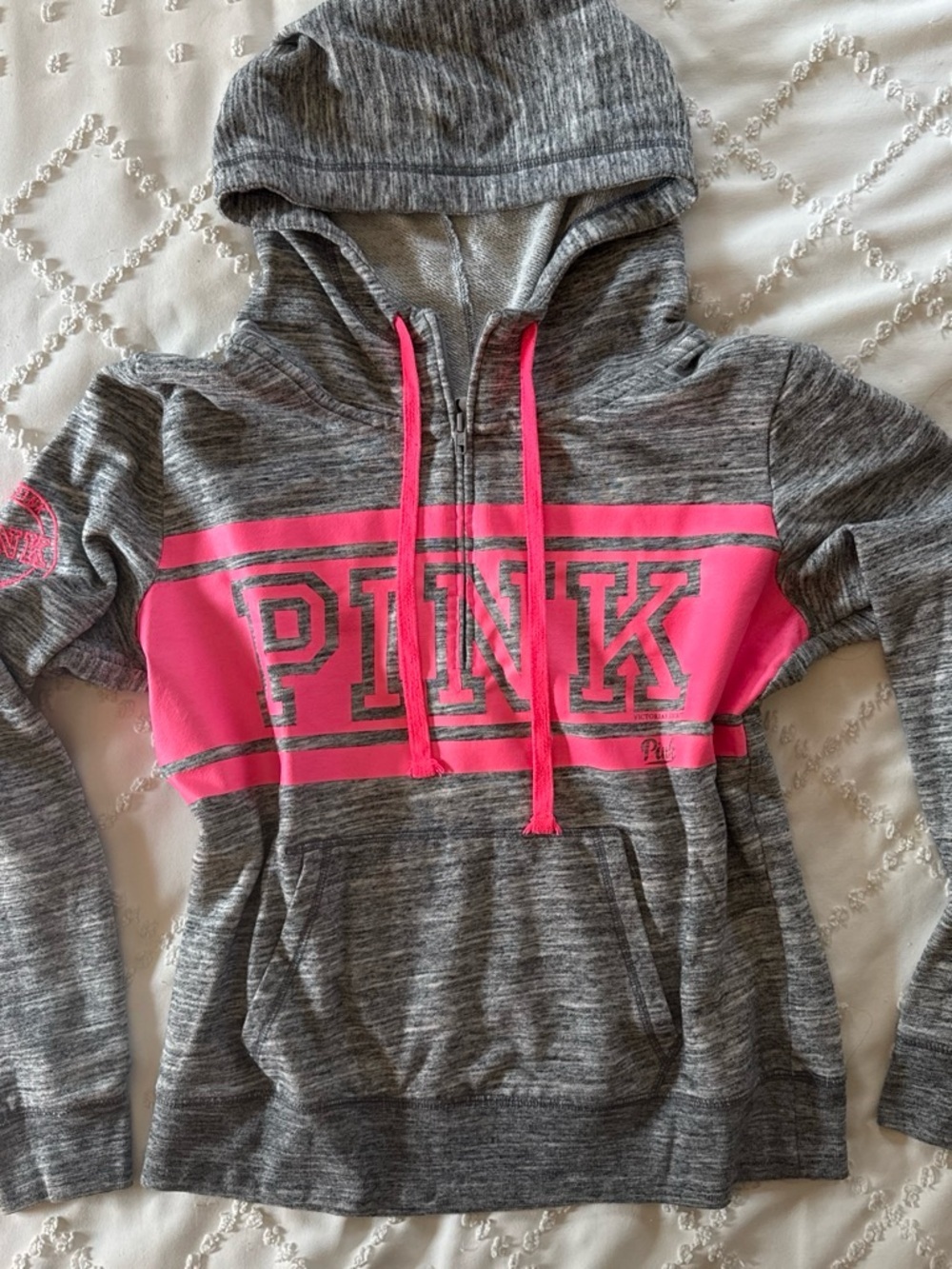 PINK Victoria's Secret Gray & Hot Pink Hooded Sweatshirt